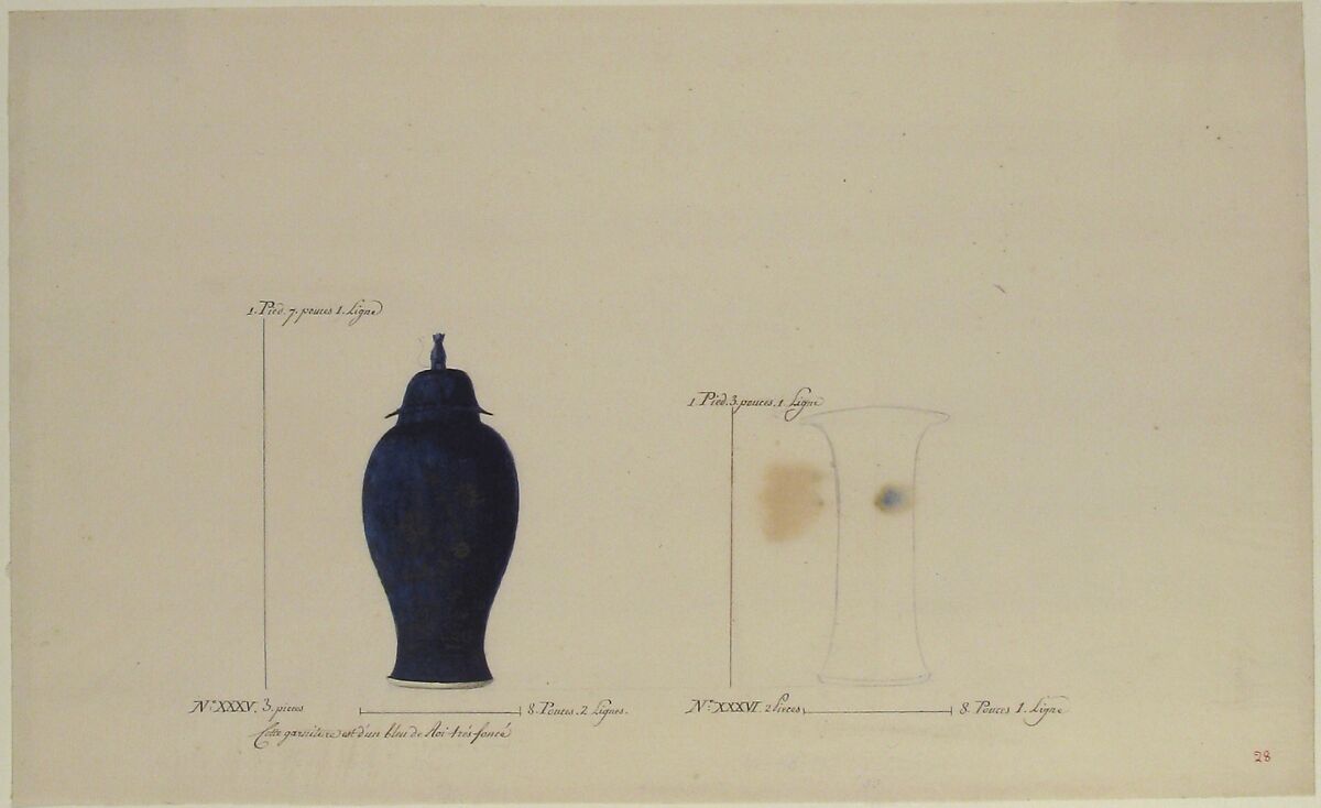 Design for Two Vases, Anonymous, French, 18th century, Pen and brown ink, black chalk, and watercolor
