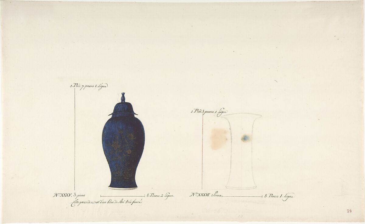 Design for Two Vases, Anonymous, French, 18th century, Pen and brown ink, black chalk, and watercolor 