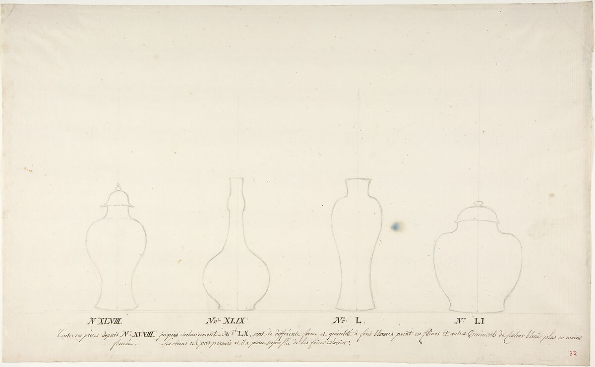 Design for Four Vases, Anonymous, French, 18th century, Pen and brown ink, and black chalk