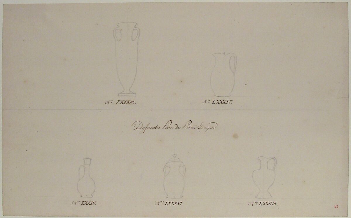 Design for Five Vases, Anonymous, French, 18th century, Black chalk, pen and brown ink