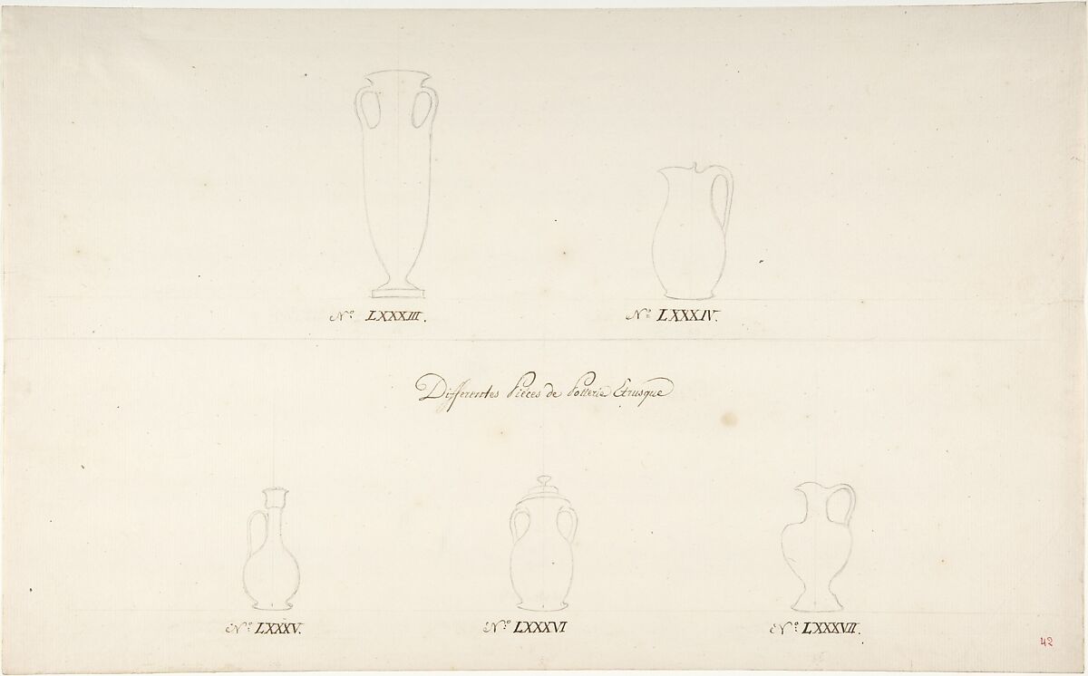 Design for Five Vases, Anonymous, French, 18th century, Black chalk, pen and brown ink 