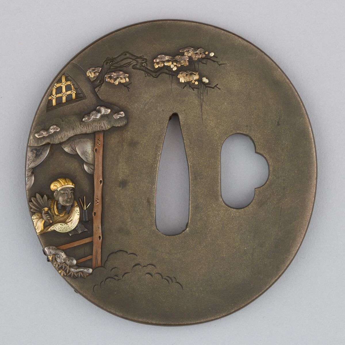 Sword Guard (Tsuba), Copper-silver alloy (shibuichi), copper-gold alloy (shakudō), copper, gold, silver, Japanese