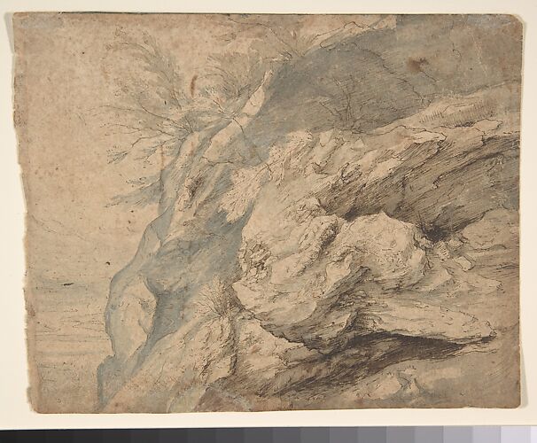 Study of the Side of a Rocky Cliff; Verso: Dam on a Mountain Stream