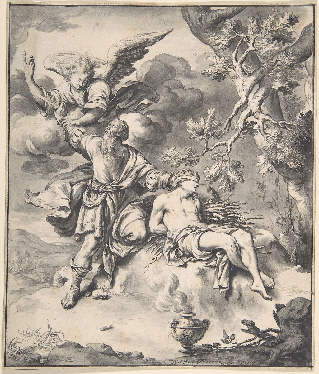 The Sacrifice of Isaac, Willem van Mieris (Dutch, Leiden 1662–1747 Leiden), Pen and brush and gray ink 