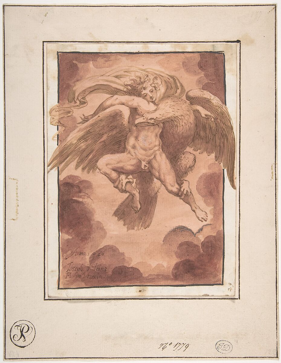 Jupiter and Ganymede, Joseph Heintz the Younger (German, Augsburg ca. 1600–1678 Venice), Pen and ink, red wash, heightened with white 