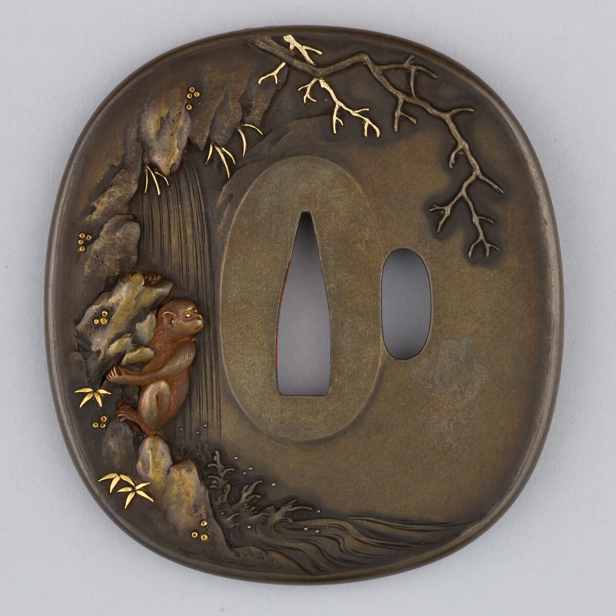 Sword Guard (Tsuba), Copper-silver alloy (shibuichi), copper-gold alloy (shakudō), gold, copper, Japanese