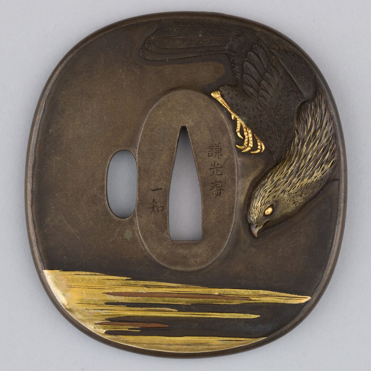 Sword Guard (Tsuba), Copper-silver alloy (shibuichi), copper-gold alloy (shakudō), gold, copper, Japanese 