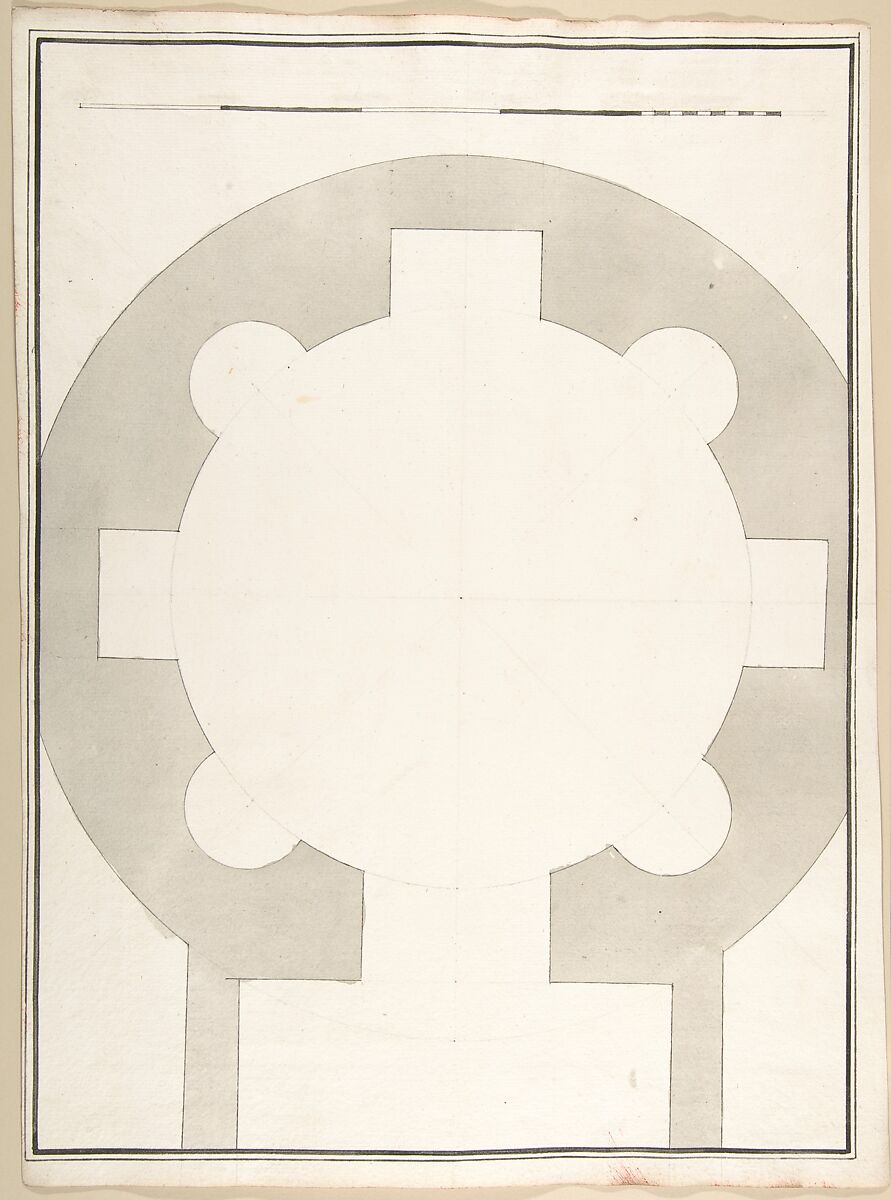 Unlabeled Plan of the Tempio della Speranza (same Building as Accession Number 60.632.44), Pietro Paolo Coccetti (Cocchetti) (Italian, documented Rome, 1710–1727), Pen and black-brown ink, brush and light gray wash, over ruling in graphite 