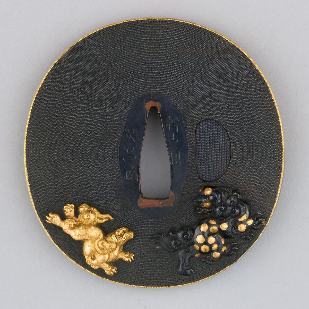 Sword Guard (Tsuba), Copper-gold alloy (shakudō), gold, copper-silver alloy (shibuichi), copper, Japanese