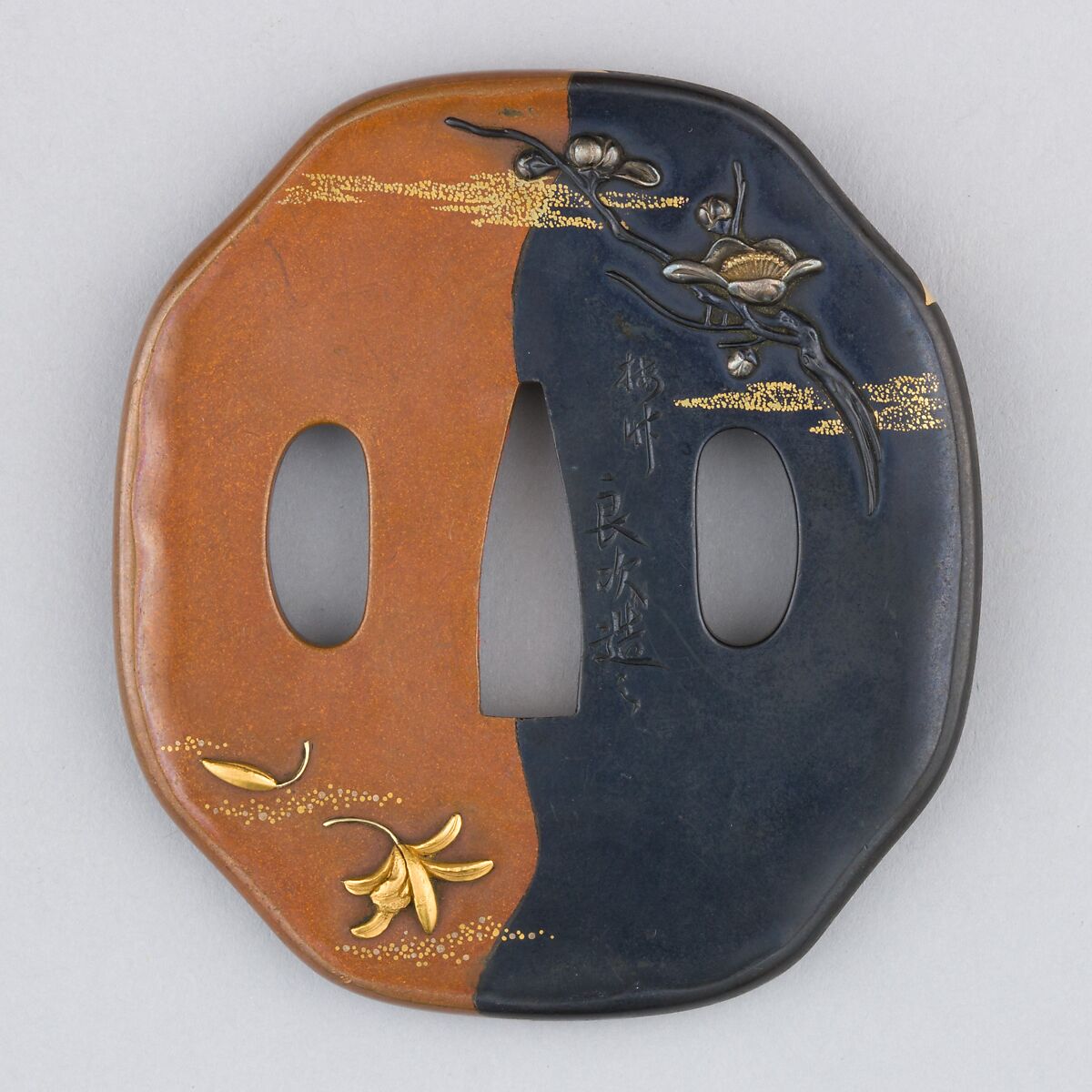 Sword Guard (Tsuba), Copper, copper-gold alloy (shakudō), copper-silver alloy (shibuichi), gold, silver, Japanese