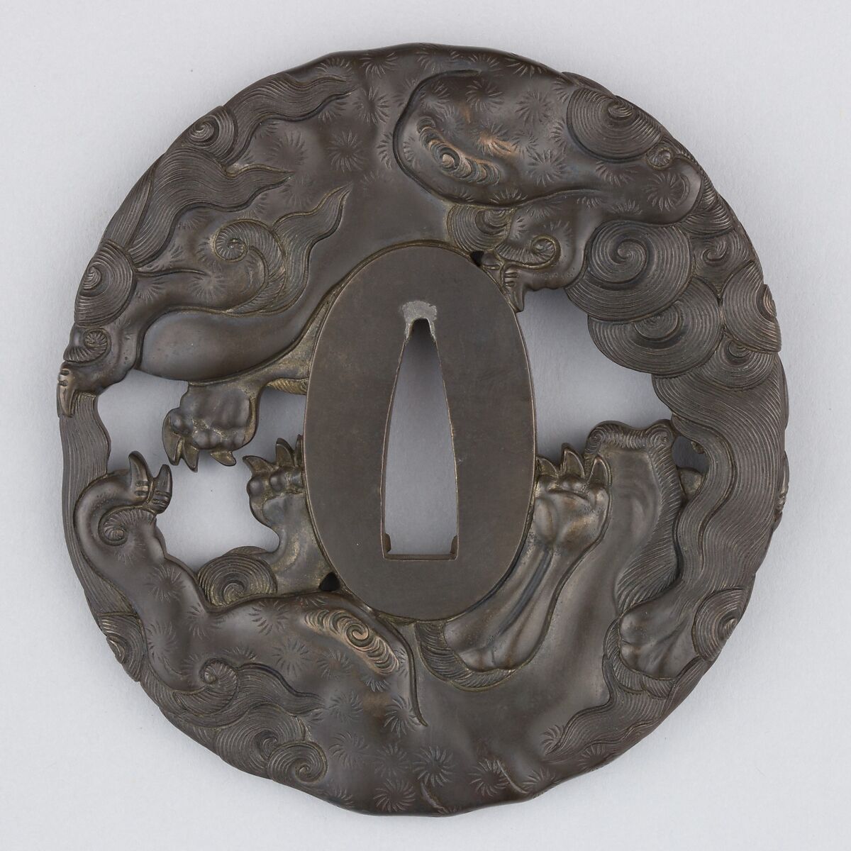 Sword Guard (Tsuba), Copper-silver alloy (shibuichi), gold, copper, Japanese
