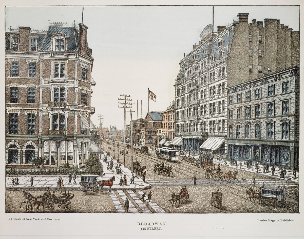 Broadway at 42nd Street, New York, Charles Magnus &amp; Company (New York, NY), Wood engraving, hand colored 