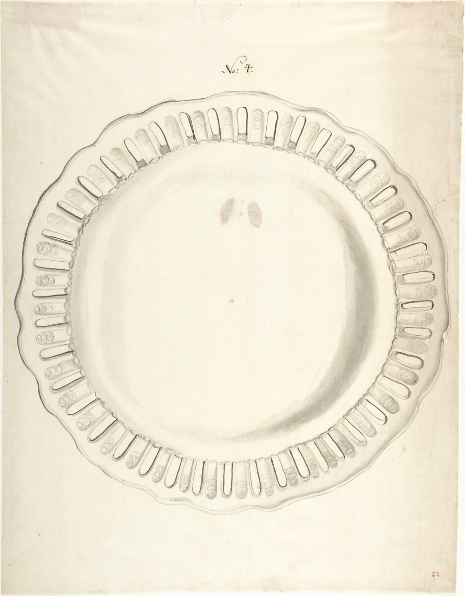 Design for a Plate, Anonymous, French, 18th century, Pen and gray and brown ink, brush and gray wash 
