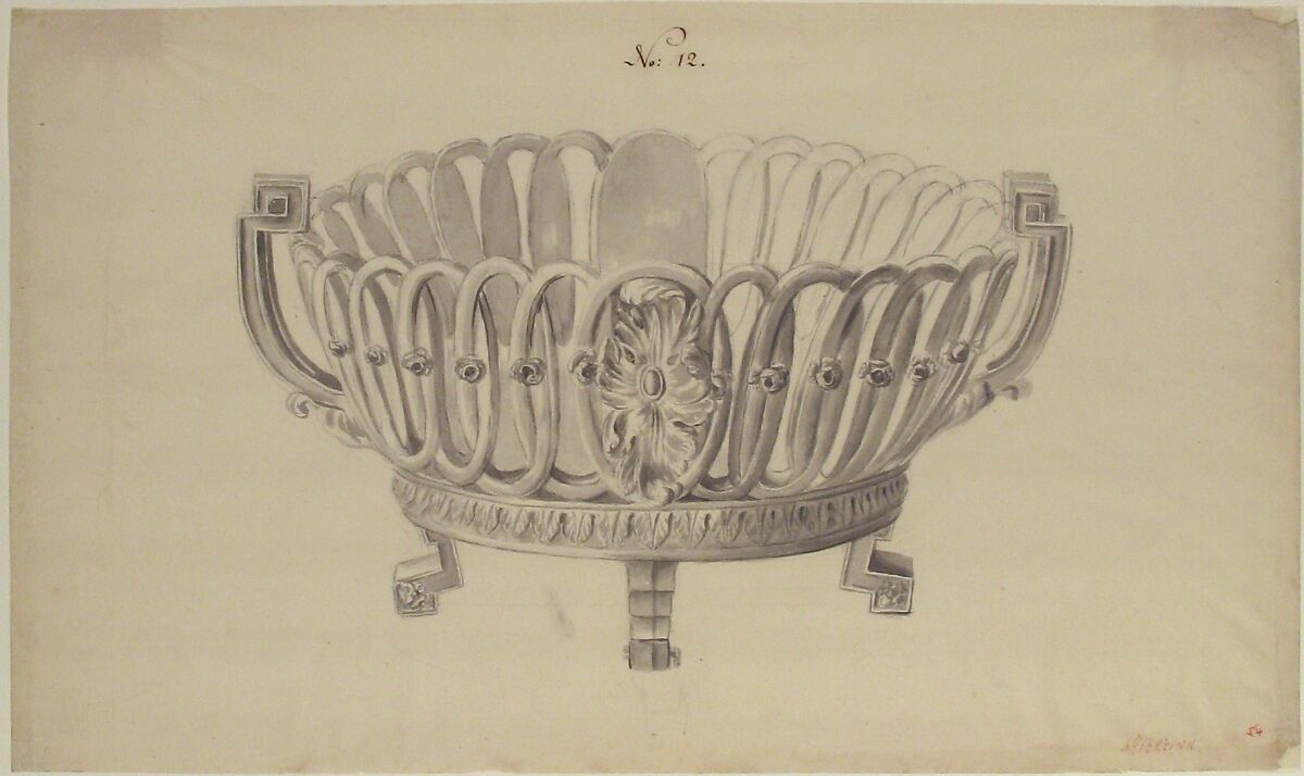 Design for a Bowl, Anonymous, French, 18th century, Pen and gray and rose ink, brush and gray wash