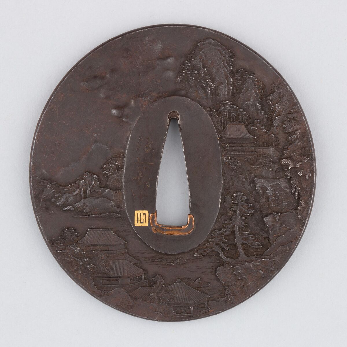 Sword Guard (Tsuba), Iron, gold, copper, Japanese 