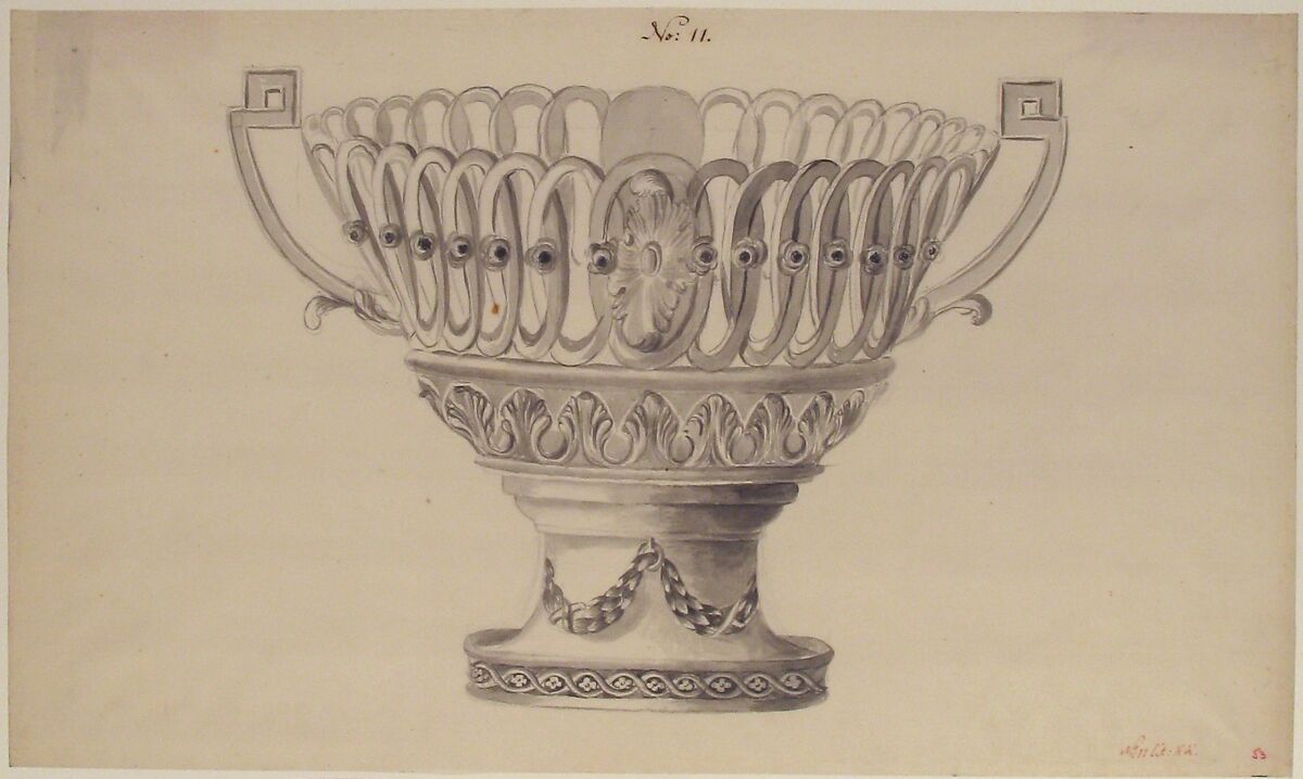 Design for a Bowl, Anonymous, French, 18th century, Pen and gray and rose ink, brush and gray wash