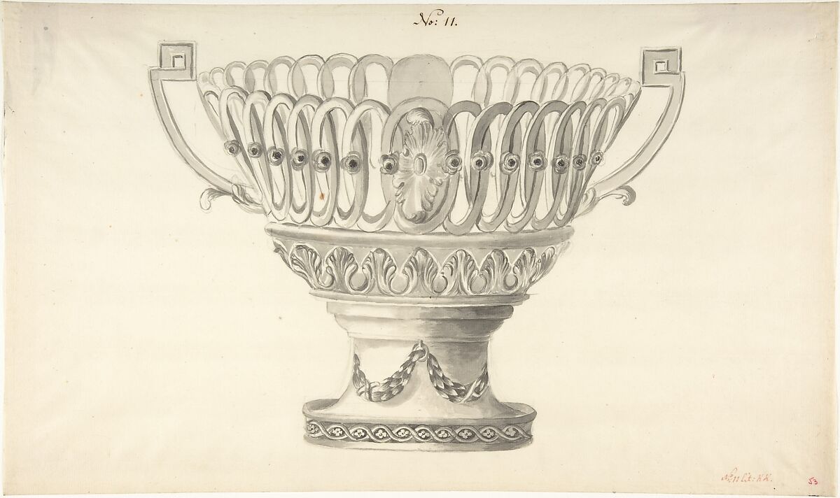 Design for a Bowl, Anonymous, French, 18th century, Pen and gray and rose ink, brush and gray wash 