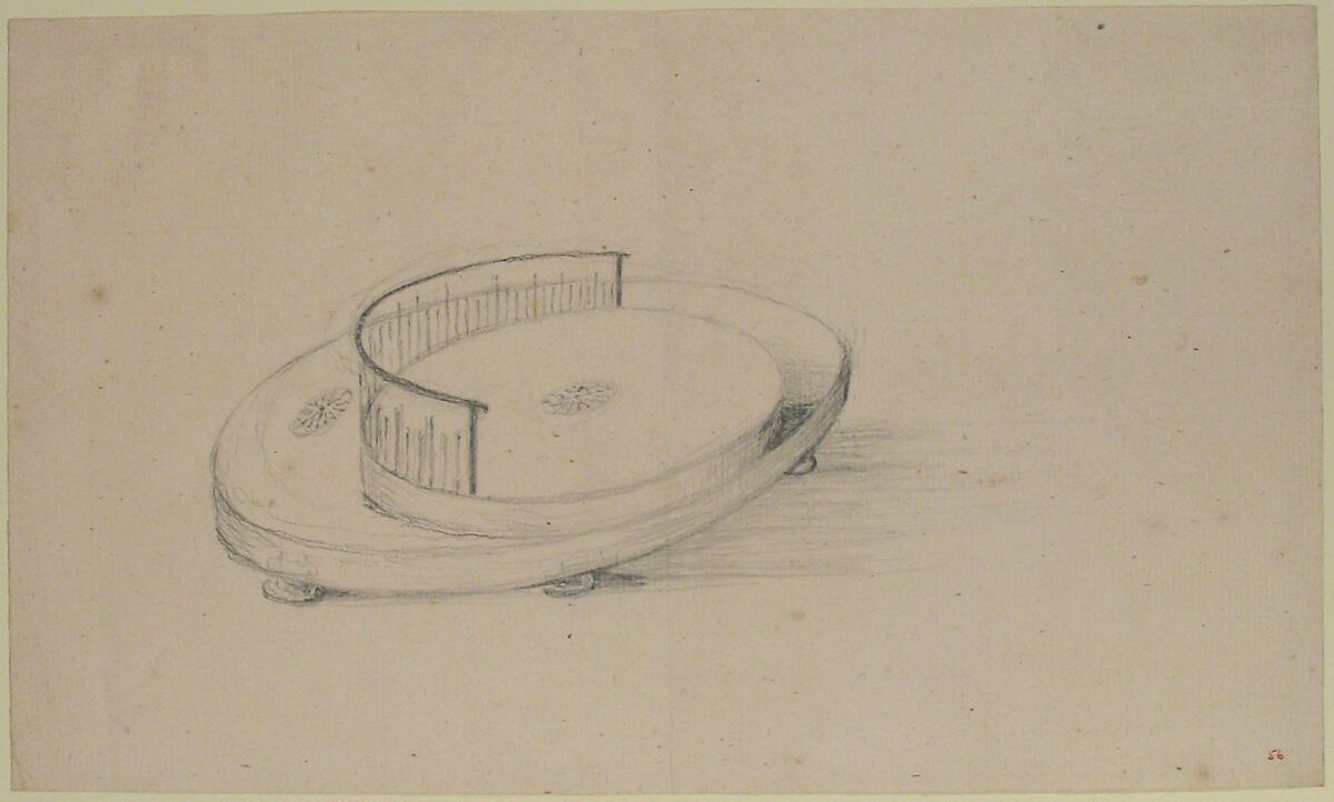 Design for an Oval Serving Dish with Circular Raised Platform, Anonymous, French, 18th century, Black chalk