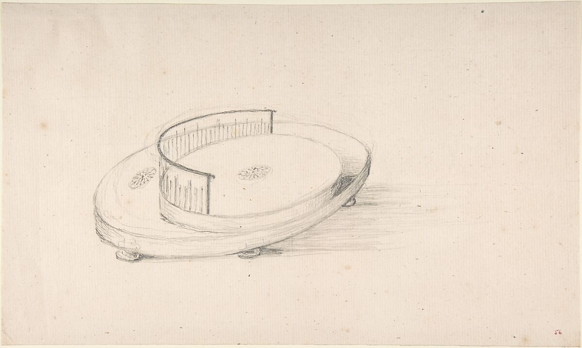 Design for an Oval Serving Dish with Circular Raised Platform, Anonymous, French, 18th century, Black chalk 