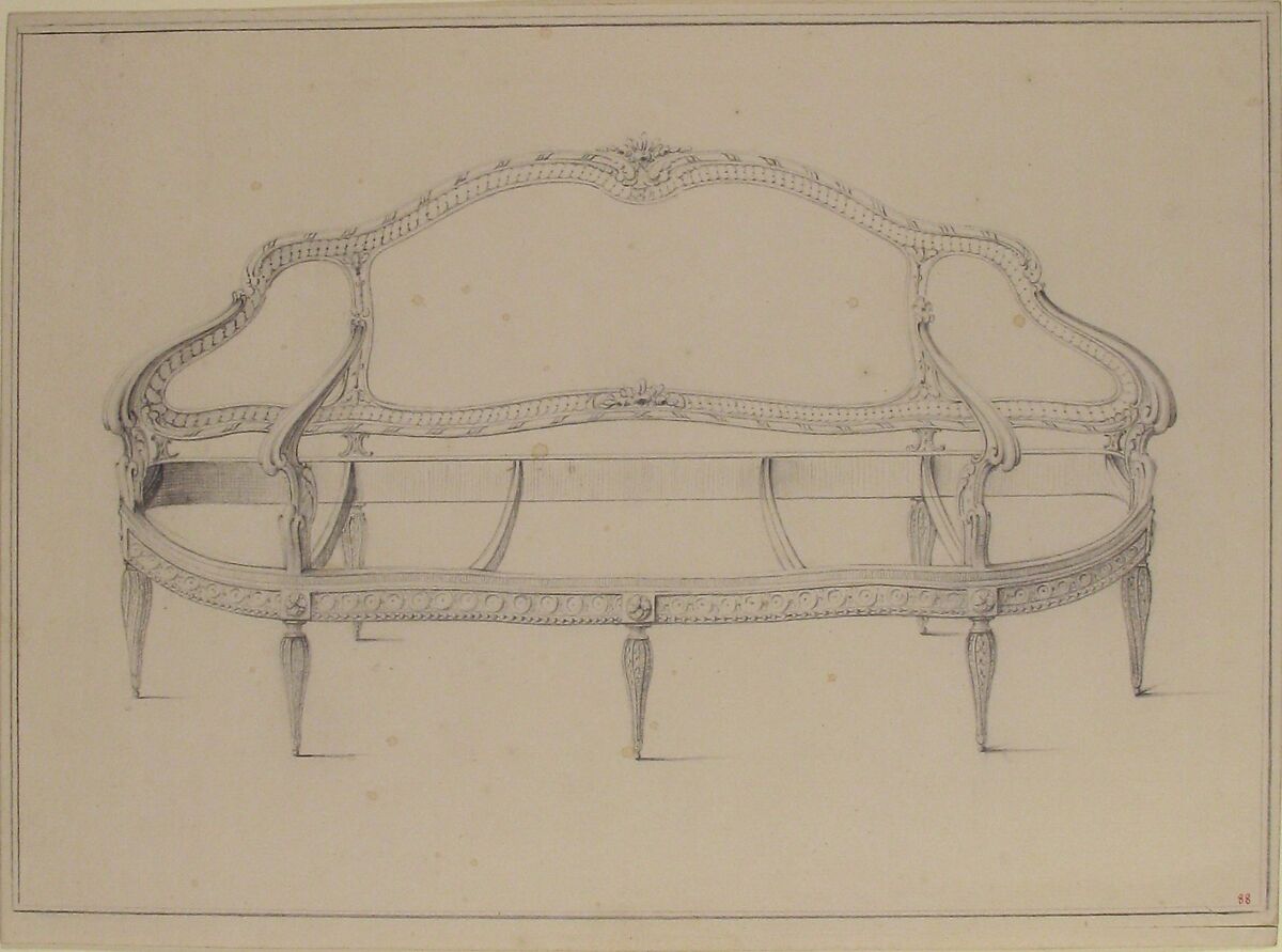 Design for a Settee, Anonymous, French, 18th century, Graphite