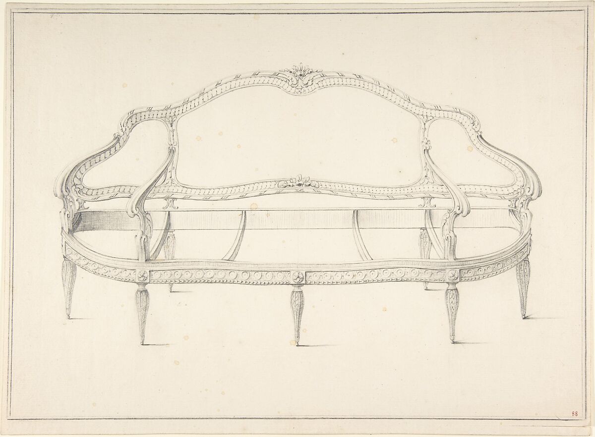Design for a Settee, Anonymous, French, 18th century, Graphite 