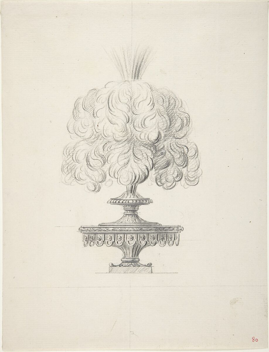 Design for a Plumed Oil Lamp, Anonymous, French, 18th century, Graphite 