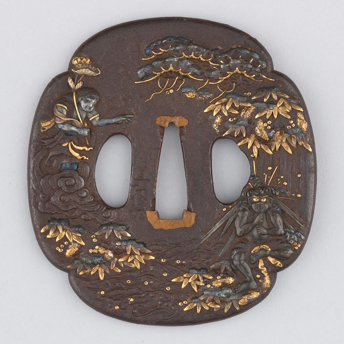 Sword Guard (Tsuba), Iron, gold, silver, copper, Japanese 