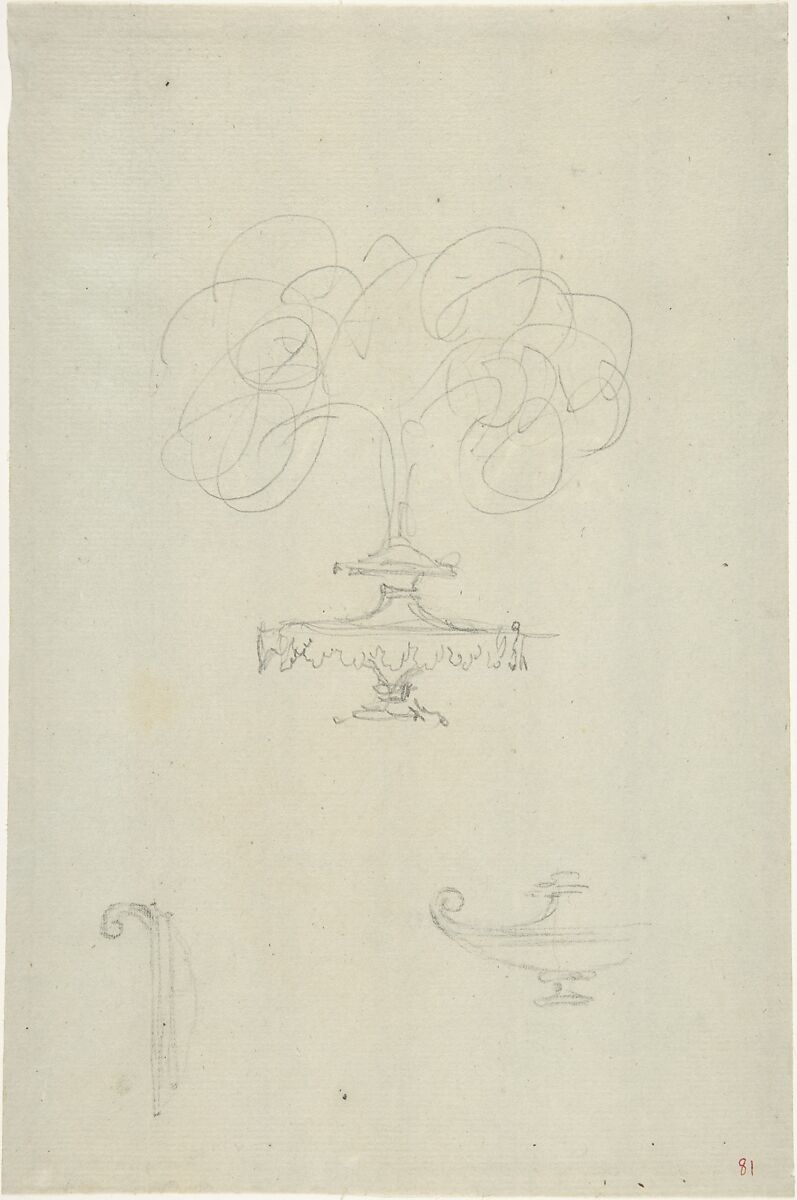 Design for Plumed Oil Lamp, Anonymous, French, 18th century, Graphite 
