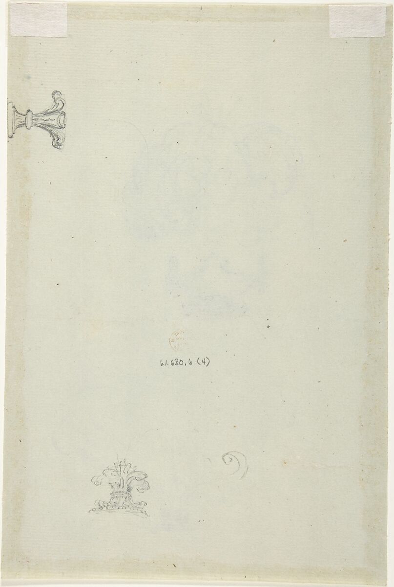 Design for a Plumed Oil Lamp (recto); Sketches for a vase and oil lamp (verso), Anonymous, French, 18th century, Graphite