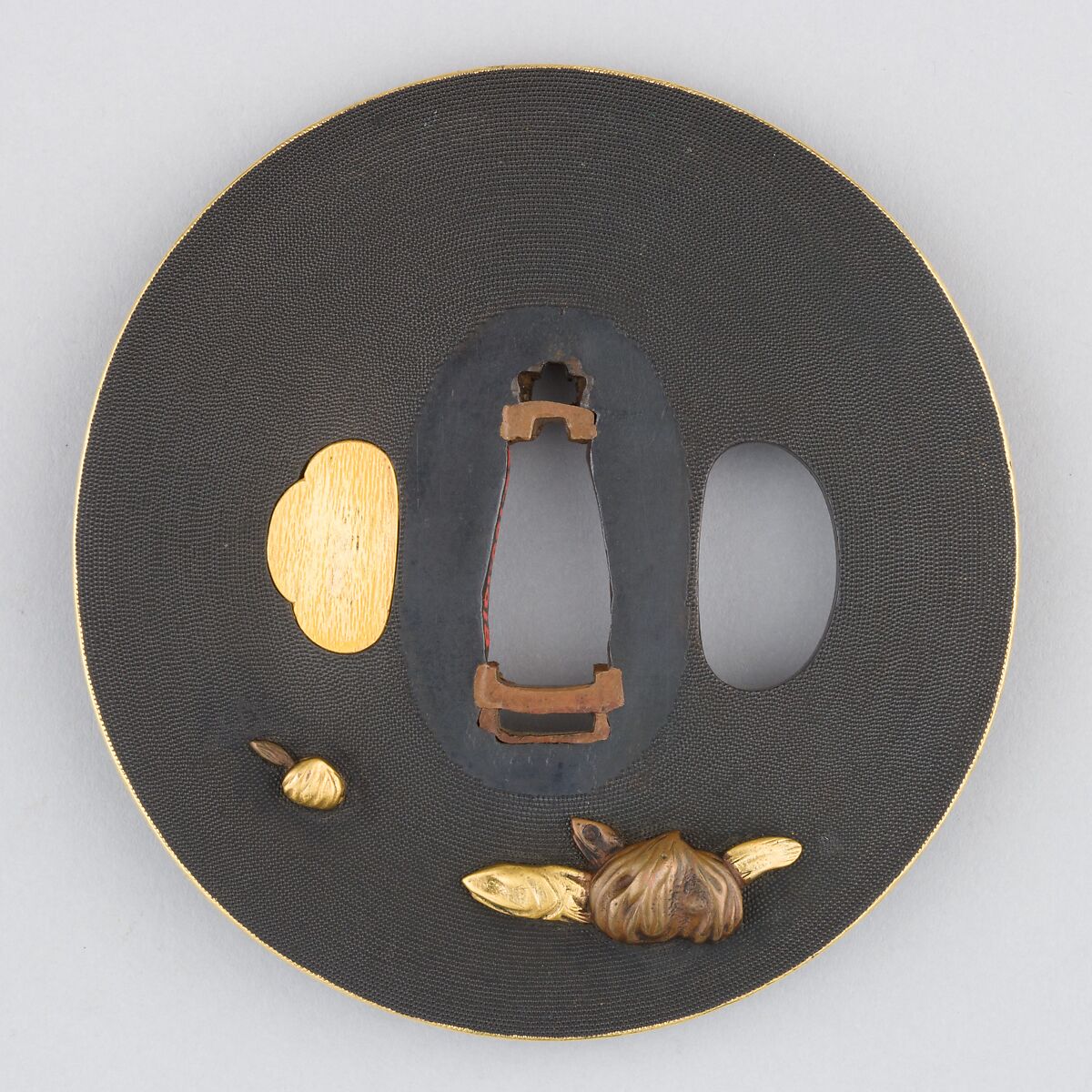 Sword Guard (Tsuba), Copper-gold alloy (shakudō), gold, silver, copper, Japanese