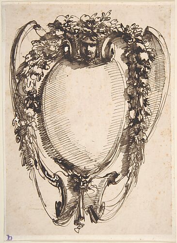 Design for a Cartouche with Hanging Garlands