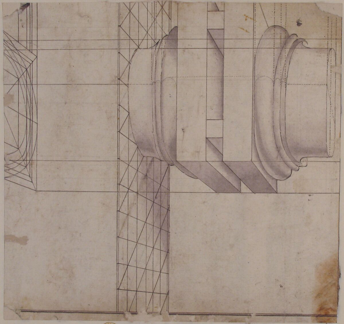 Design for a Stage Set: The Gallery of a Magnificent Palace Decorated with Mirrors, Giuseppe Galli Bibiena (Italian, Parma 1696–1756 Berlin), Pen and brown ink, brush and gray wash over traces of black chalk (recto and verso)