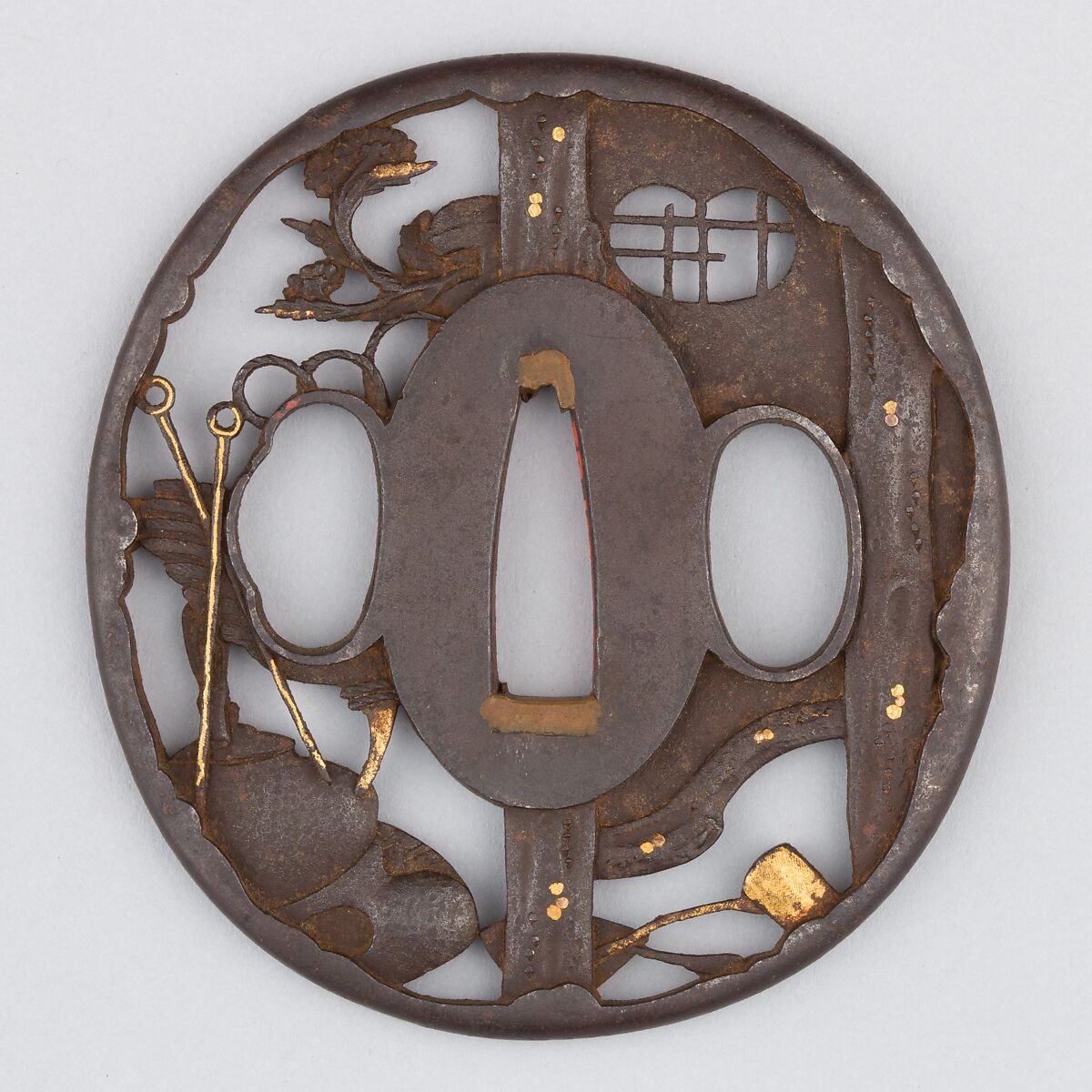 Sword Guard (Tsuba), Iron, gold, copper, Japanese