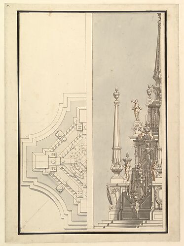 Half Ground Plan, Half elevation for a Catafalque for a Duchess de Berri