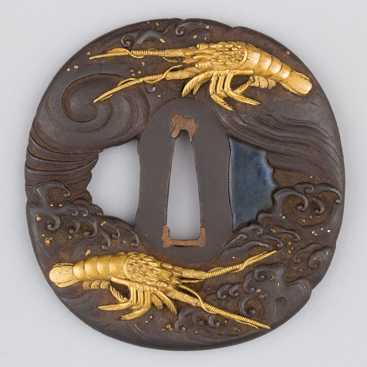 Sword Guard (Tsuba), Iron, gold, copper, Japanese 