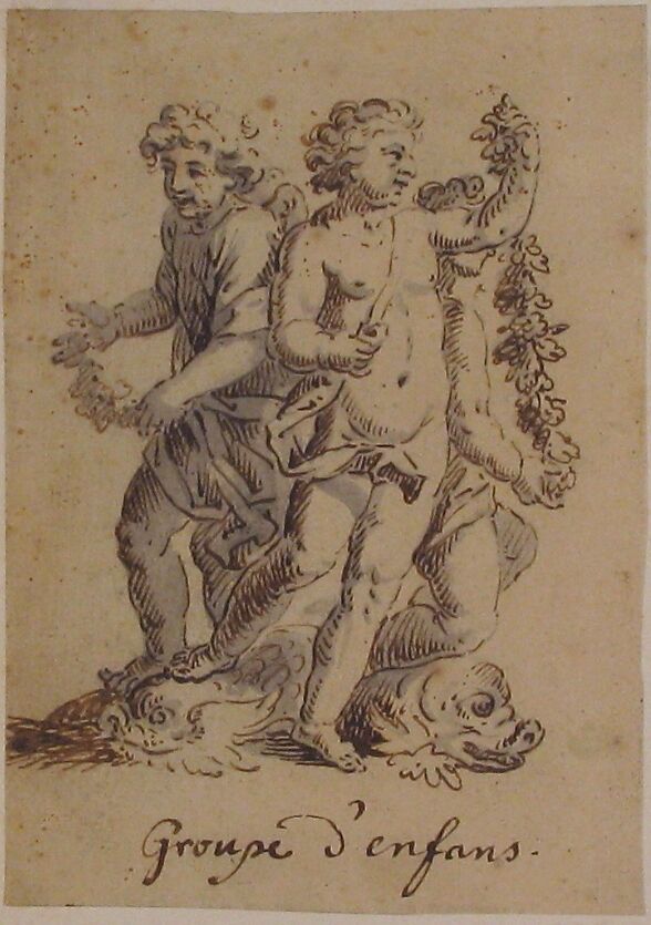 Groupe d'enfans, Anonymous, French, 17th century, Pen and brown ink, brush and gray wash, graphite