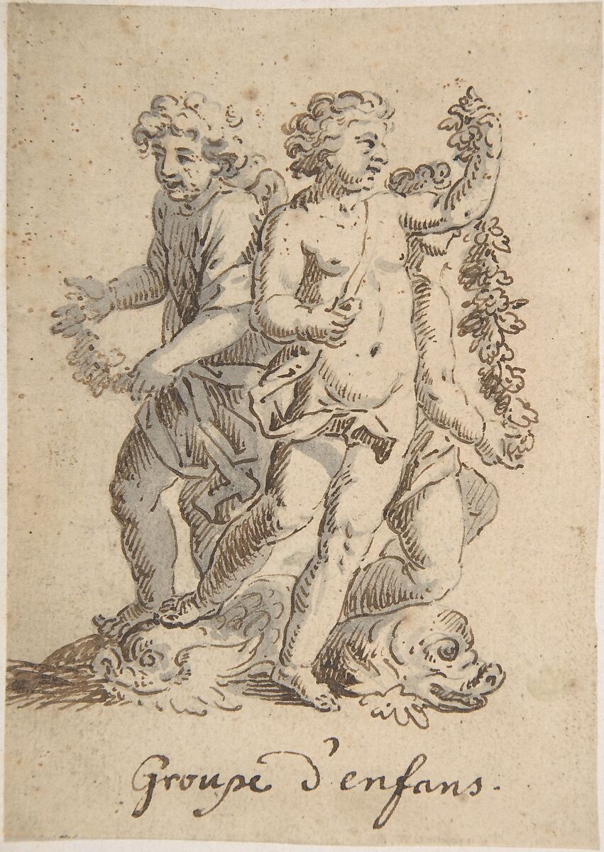 Groupe d'enfans, Anonymous, French, 17th century, Pen and brown ink, brush and gray wash, graphite 