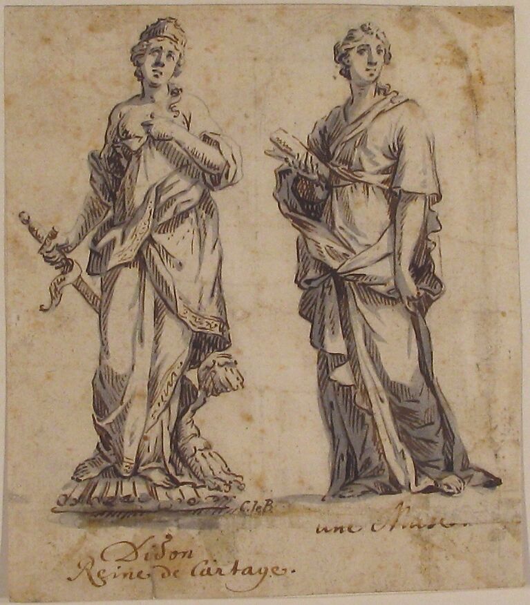 Dido Reine de Cartage/ une Muse, Anonymous, French, 17th century, Pen and brown ink, brush and gray wash, graphite.