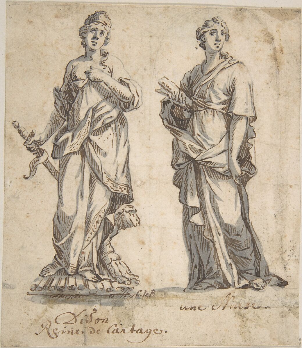 Dido Reine de Cartage/ une Muse, Anonymous, French, 17th century, Pen and brown ink, brush and gray wash, graphite. 