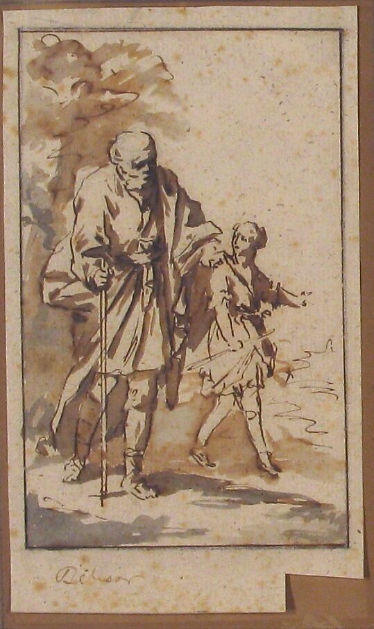 Belisarius, Anonymous, French, 17th century, Pen and brown ink, brush and brown and gray wash.  Framing lines in pen and brown ink, graphite.