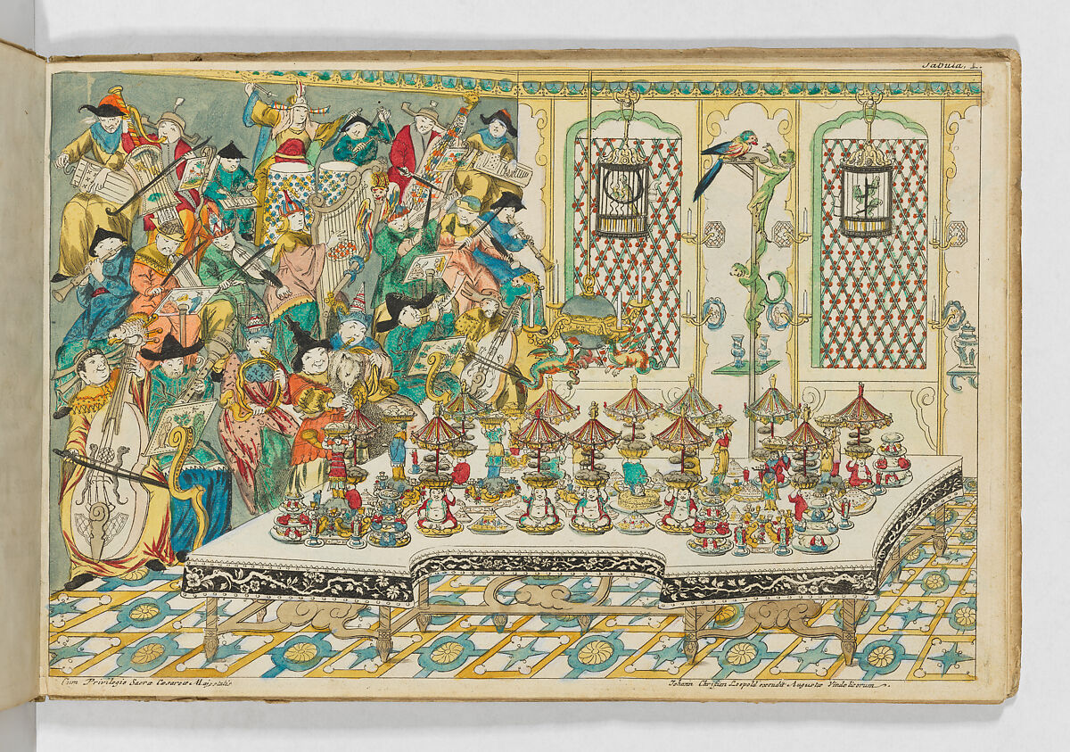 Accurate Representation . . .Des Herrlichen Festins Welches. . .Francisca Sibylla Augusta, Marggräffin zu Baaden und Hochberg. . .In. . .Schloss Ettlingen Anno 1729. . .gegeben, Published by Johann Christian Leopold, Engraving, hand-colored in water color