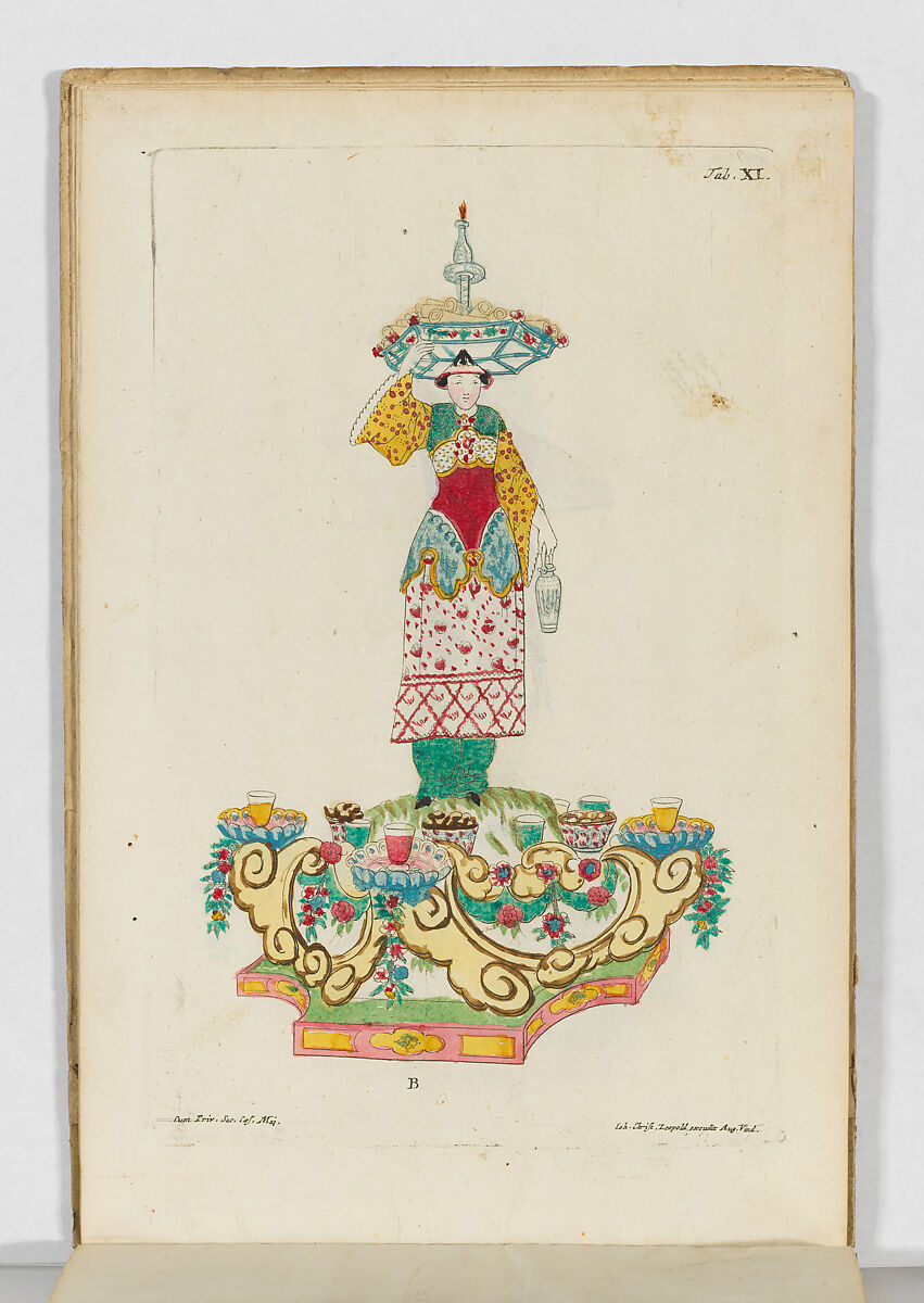 Accurate Representation . . .Des Herrlichen Festins Welches. . .Francisca Sibylla Augusta, Marggräffin zu Baaden und Hochberg. . .In. . .Schloss Ettlingen Anno 1729. . .gegeben, Published by Johann Christian Leopold, Engraving, hand-colored in water color