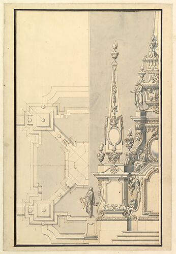 Half Ground Plan and Half Elevation for a Catafalque for a Prince of Hanover, probably Ernst August (1674-1728)