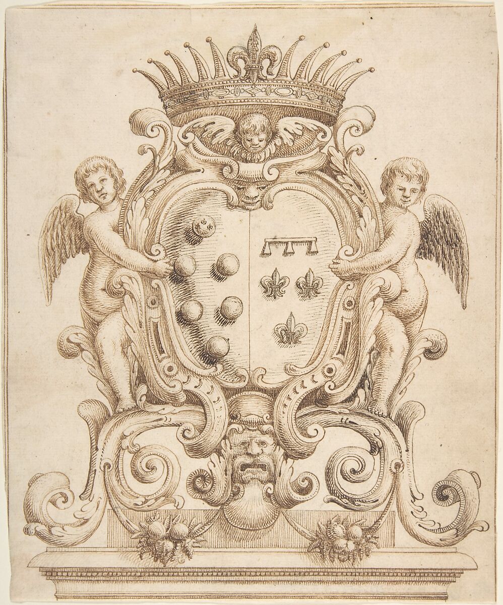 Heraldic Design for Henry IV and Marie de Medici (?), Anonymous, French, 17th century, Pen and brown ink. 