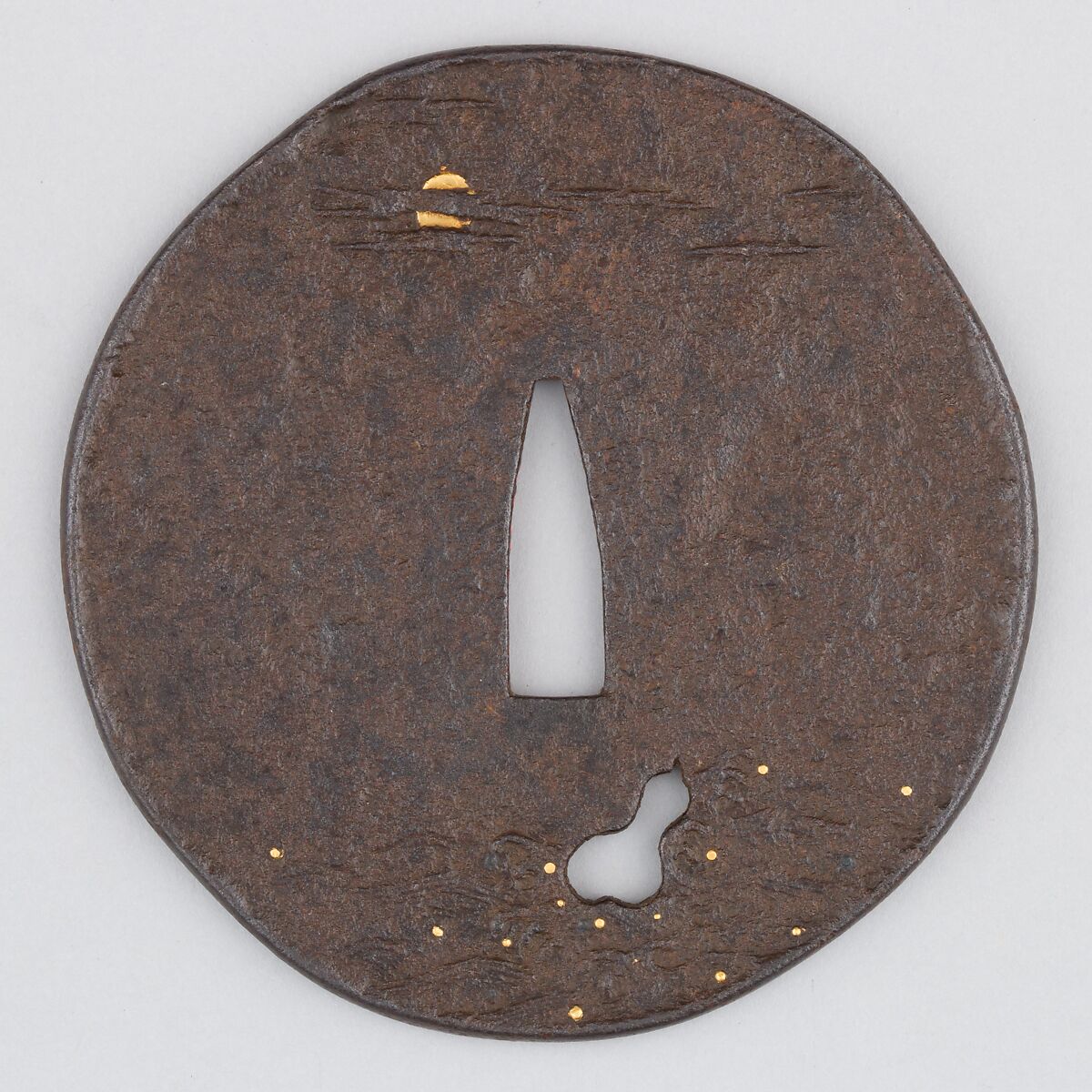 Sword Guard (Tsuba), Iron, gold, copper, Japanese 