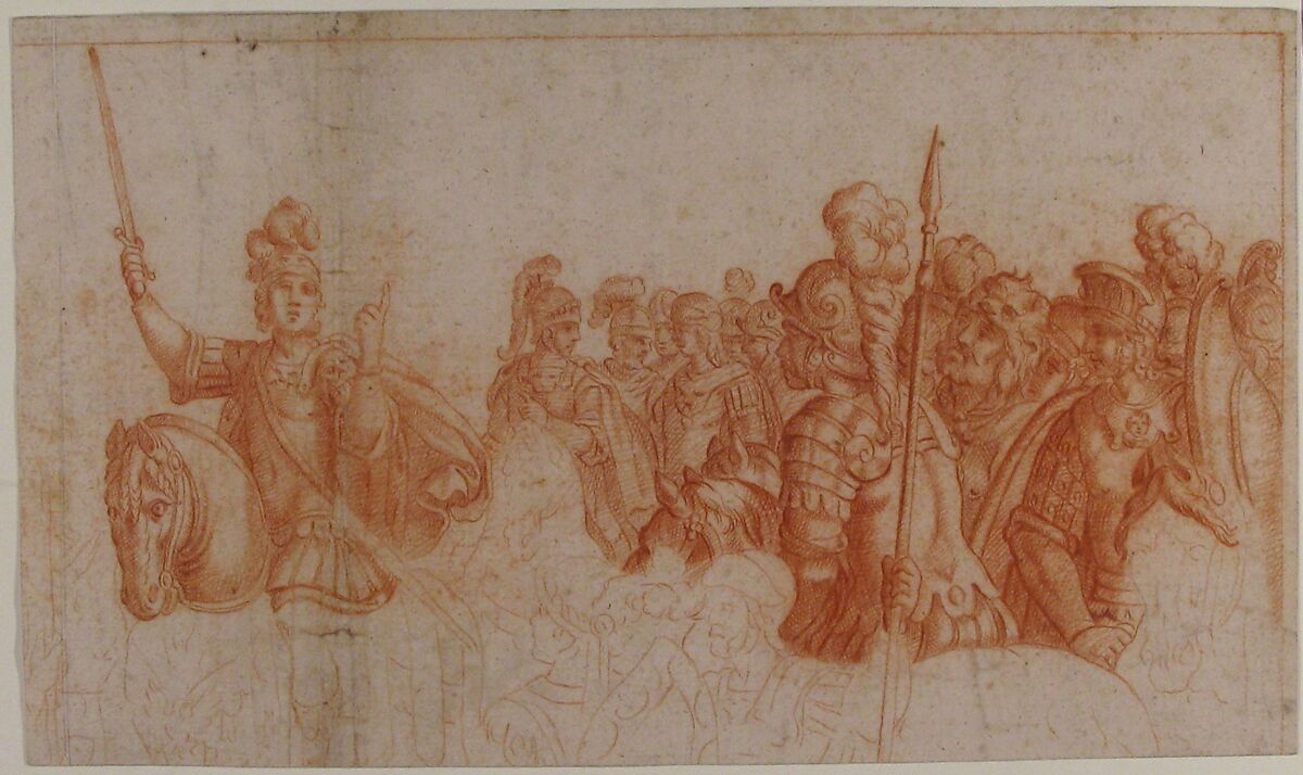 Study of Ancient Soldiers, Anonymous, French, 17th century, Red chalk