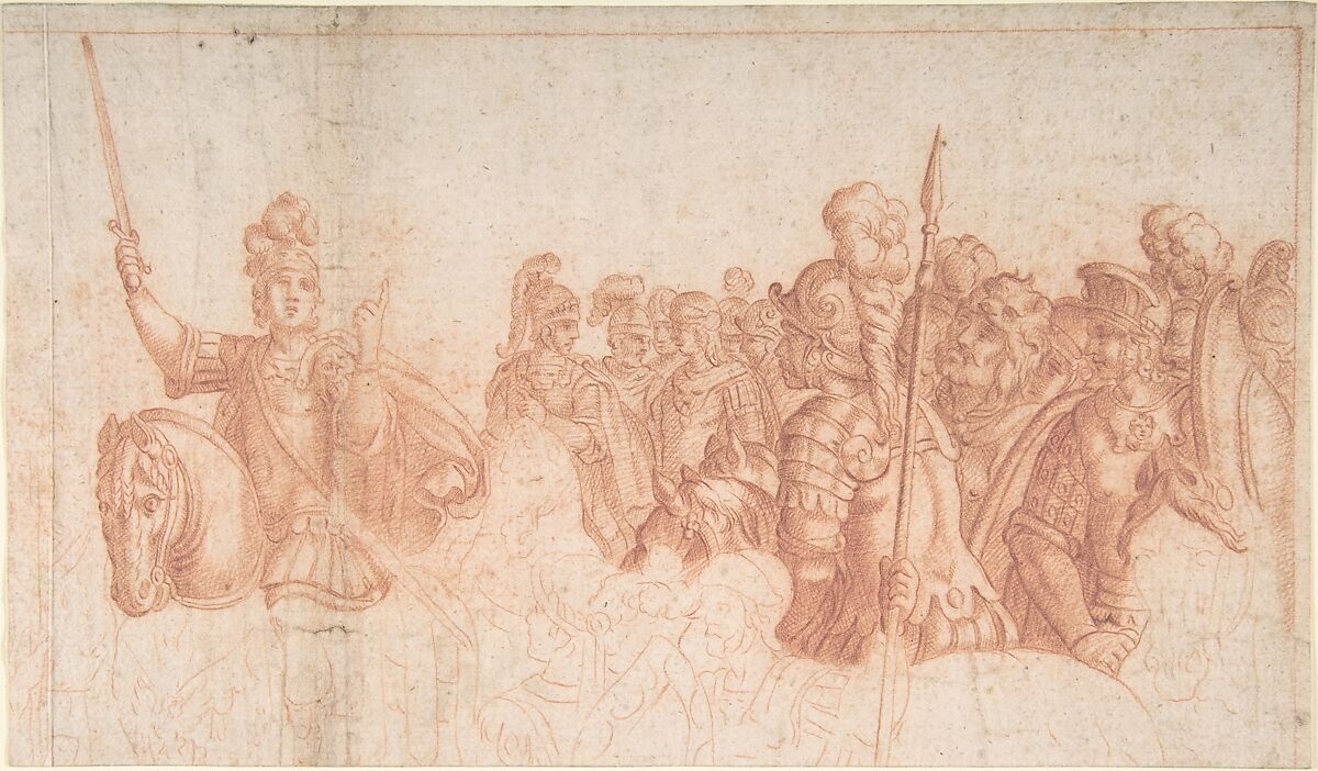 Study of Ancient Soldiers, Anonymous, French, 17th century, Red chalk 