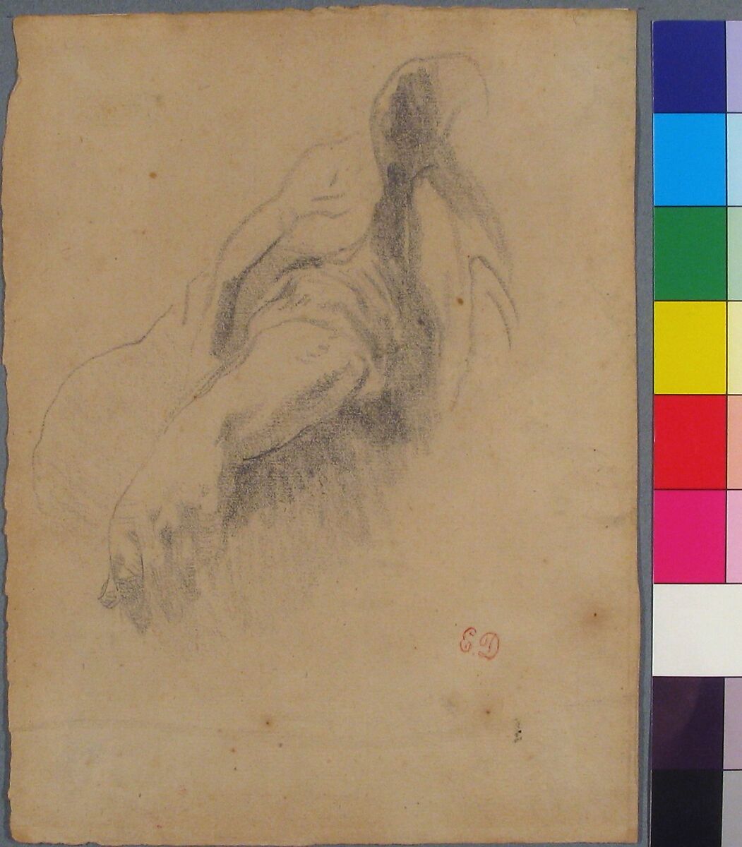 Study of a Left Arm and Hand, Eugène Delacroix (French, Charenton-Saint-Maurice 1798–1863 Paris), Graphite on laid paper