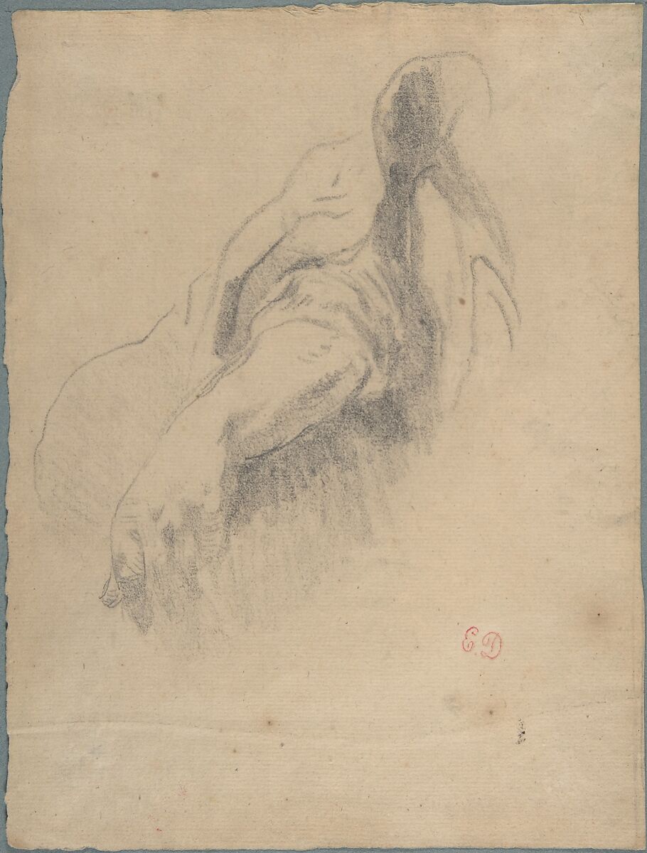 Study of a Left Arm and Hand, Eugène Delacroix (French, Charenton-Saint-Maurice 1798–1863 Paris), Graphite on laid paper 