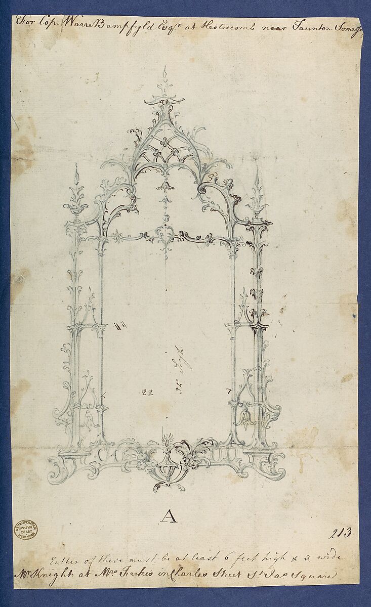 Chippendale Drawings, Vol. I, Thomas Chippendale (British, baptised Otley, West Yorkshire 1718–1779 London), Pen and black ink, brush and gray wash
